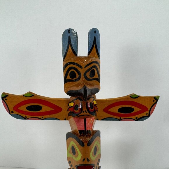 Vintage Hand Carved Wood Totem Pole Souvenir Jackson Wy Southwest Cabin Decor - Picture 2 of 9